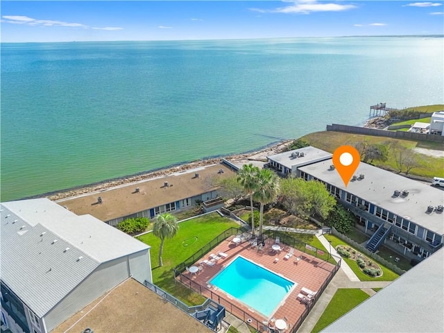 3402 Ocean Dr Unit 16, Corpus Christi, TX 78411 - drone / aerial view of a pool and a large body of water