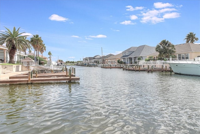 dock area with a water view