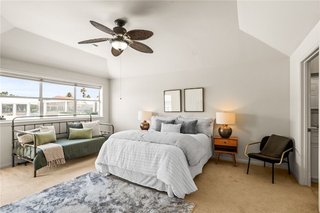 13726 Cayo Gorda Ct, Corpus Christi, TX 78418 - bedroom with light colored carpet, baseboards, lofted ceiling, and ceiling fan