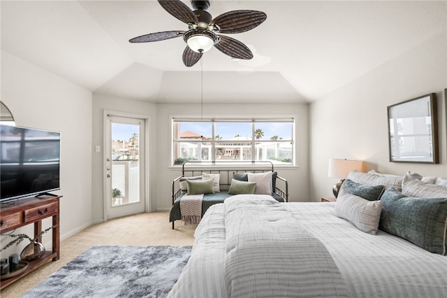 13726 Cayo Gorda Ct, Corpus Christi, TX 78418 - carpeted bedroom with multiple windows, a ceiling fan, lofted ceiling, and access to exterior