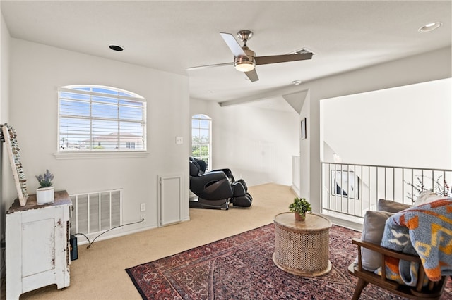 13726 Cayo Gorda Ct, Corpus Christi, TX 78418 - sitting room with recessed lighting, visible vents, ceiling fan, and carpet floors