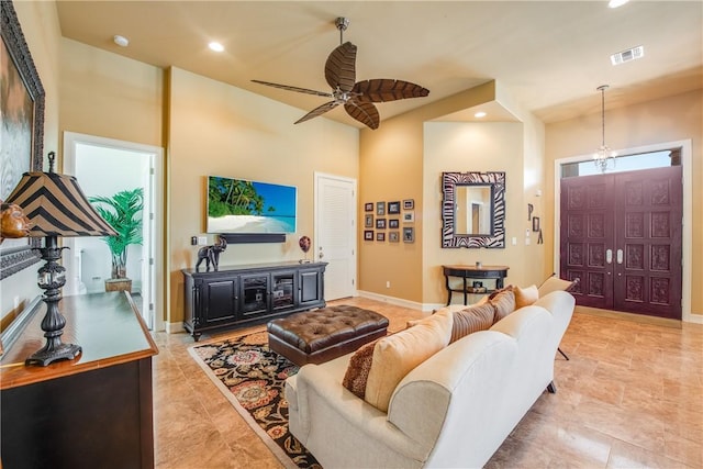 134 La Joya Prt, Aransas, TX 78373 - living area with recessed lighting, ceiling fan, and baseboards