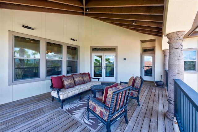 134 La Joya Prt, Aransas, TX 78373 - deck featuring an outdoor living space and french doors