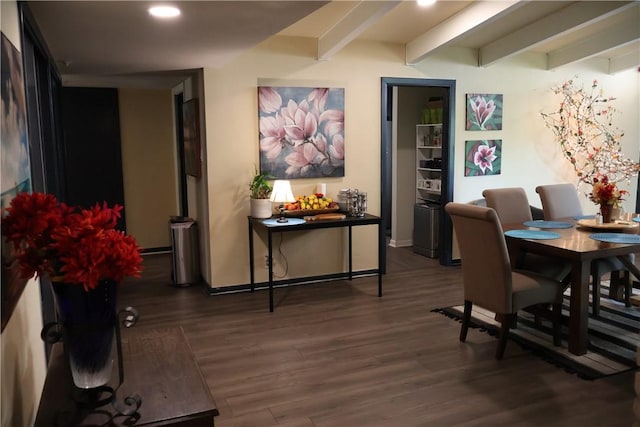 109 Kissling Ave, Robstown, TX 78380 - dining room with dark wood-style floors, beam ceiling, baseboards, and recessed lighting