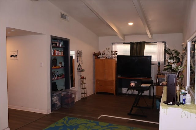 109 Kissling Ave, Robstown, TX 78380 - living area with visible vents, beamed ceiling, baseboards, wood finished floors, and recessed lighting