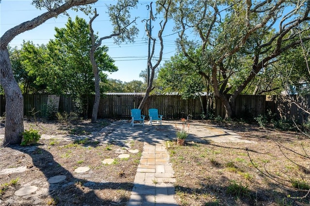 view of yard featuring a patio and a fenced backyard