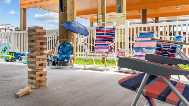 view of play area featuring a patio