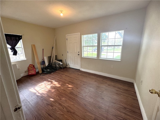 empty room featuring a healthy amount of sunlight and dark hardwood / wood-style floors