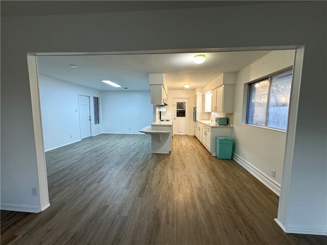 kitchen featuring white cabinets and dark wood-type flooring