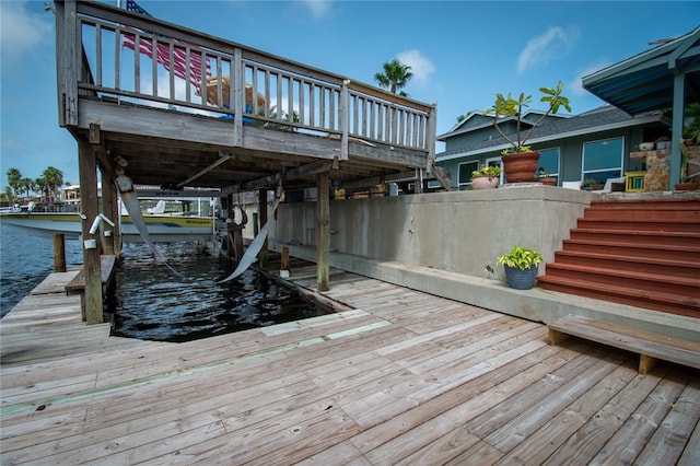 dock area with a water view