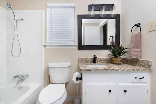 full bath featuring toilet, shower / tub combination, and vanity