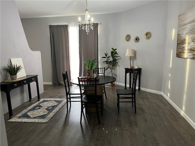 dining room featuring dark wood-type flooring and a notable chandelier