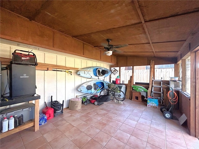 storage area featuring ceiling fan