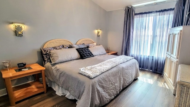 bedroom featuring multiple windows and wood finished floors