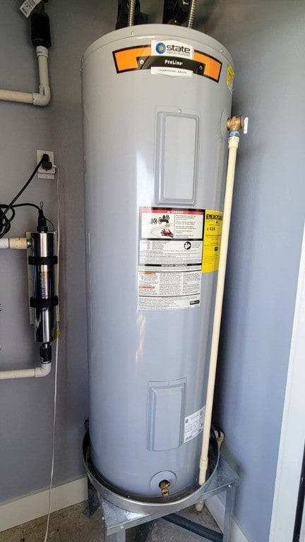 utility room featuring water heater