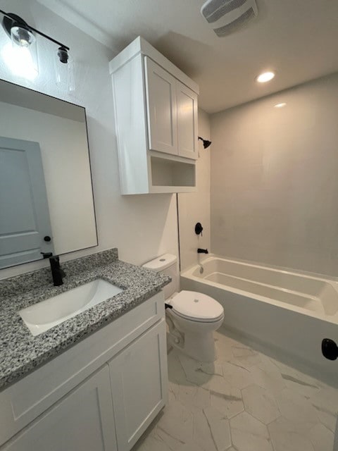 full bathroom with vanity, toilet, and shower / bathing tub combination