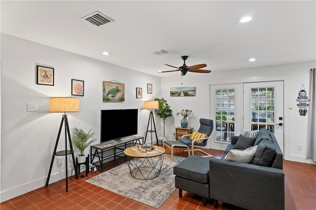 living room with ceiling fan