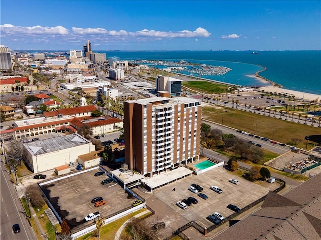 bird's eye view featuring a water view