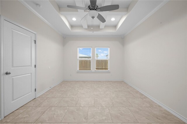 13822 Whitecap Blvd, Corpus Christi, TX 78418 - unfurnished room with a raised ceiling, a ceiling fan, a smoke detector, light tile patterned flooring, and recessed lighting