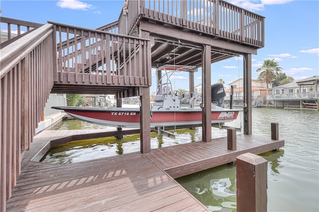 dock area with a water view