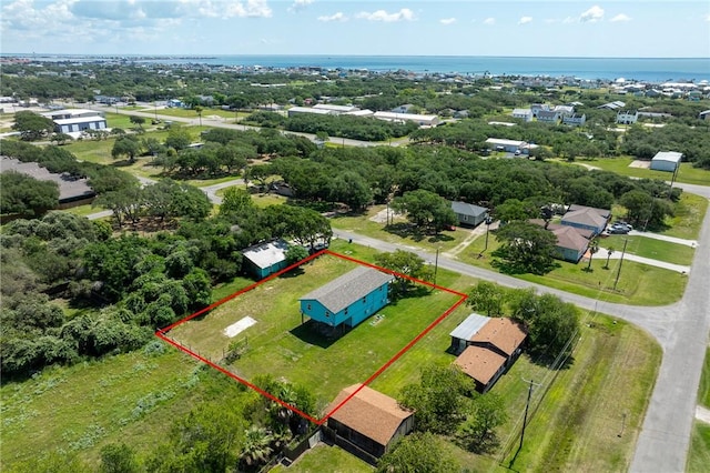 1123 S Fuqua St, Rockport, TX 78382 - aerial overview of property's location with property boundaries highlighted and a large body of water
