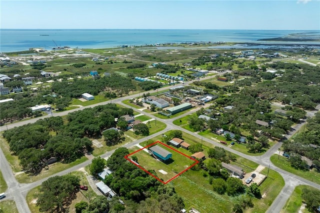 1123 S Fuqua St, Rockport, TX 78382 - aerial view of property's location with property parcel outlined and a nearby body of water
