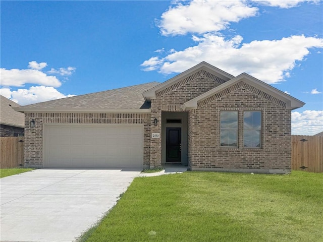 2550 Las Estrellas St, Corpus Christi, TX 78414 - ranch-style home featuring brick siding, concrete driveway, a garage, and a shingled roof