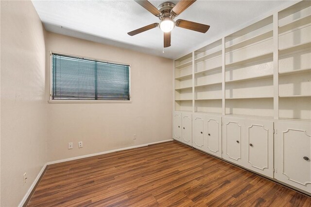 3718 Brushwood, Corpus Christi, TX 78415 - empty room featuring wood finished floors, baseboards, ceiling fan, and built in shelves