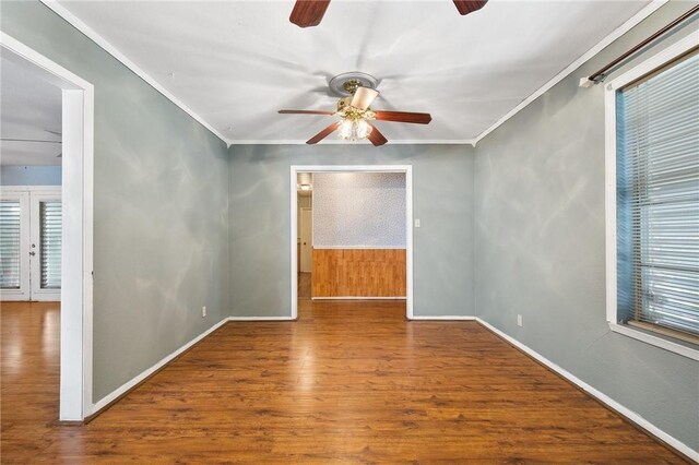 3718 Brushwood, Corpus Christi, TX 78415 - spare room featuring ceiling fan, wood finished floors, crown molding, and baseboards