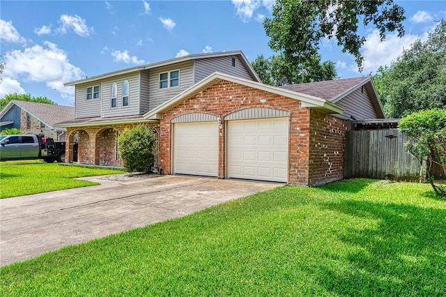 4513 Greensboro Dr, Corpus Christi, TX 78413 - traditional home with brick siding, a garage, driveway, and a front lawn