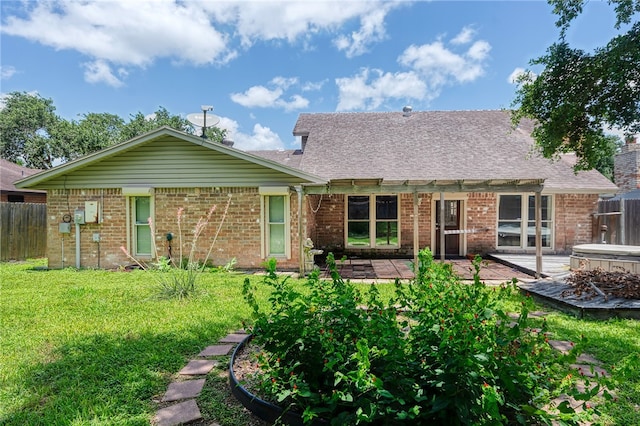 4513 Greensboro Dr, Corpus Christi, TX 78413 - rear view of property with brick siding, roof with shingles, a patio area, a covered hot tub, and a pergola