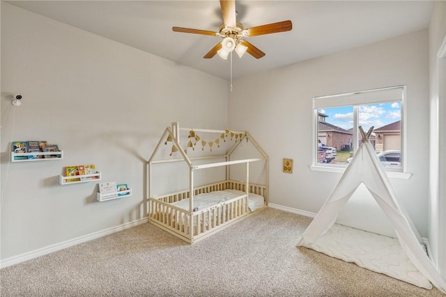 bedroom with carpet and ceiling fan