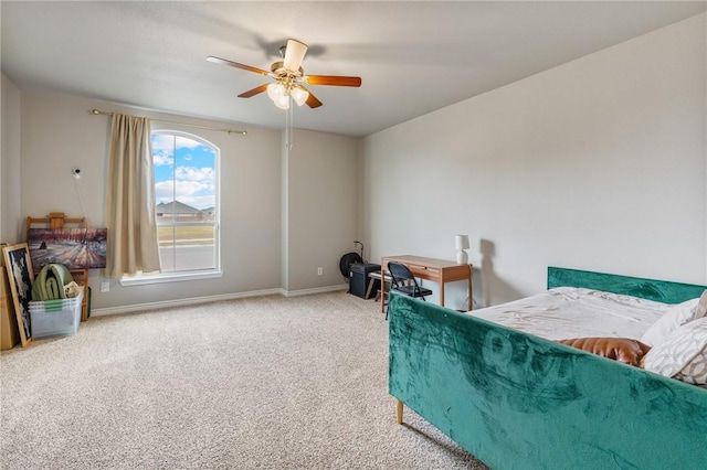 bedroom featuring carpet flooring and ceiling fan