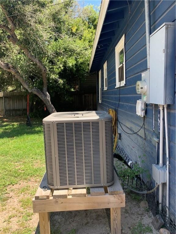 exterior view of a central AC unit and electric meter