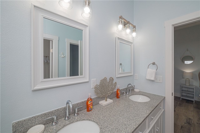 bathroom featuring wood-type flooring and vanity