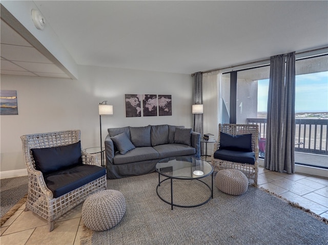 living room featuring light tile patterned flooring