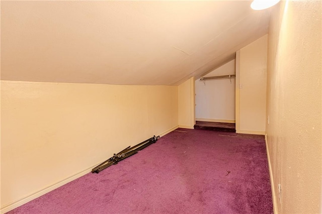 additional living space with vaulted ceiling and carpet floors