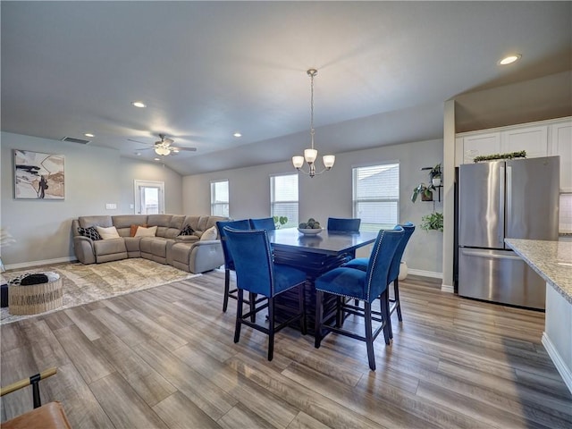 2693 Excelsior Blvd, Corpus Christi, TX 78415 - dining area featuring wood finished floors, a chandelier, ceiling fan, and recessed lighting