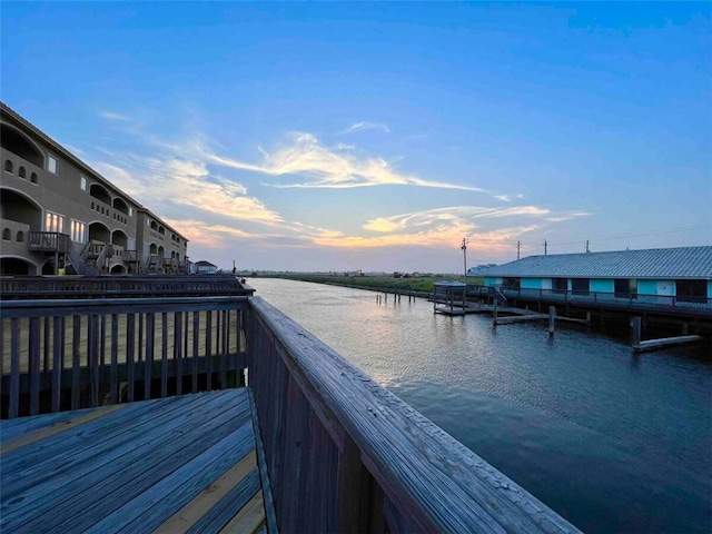 view of dock with a water view