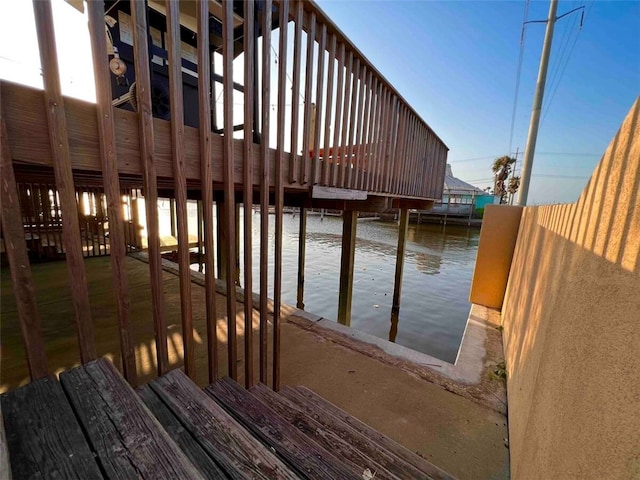 view of dock with a water view