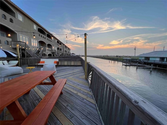 view of dock featuring a water view