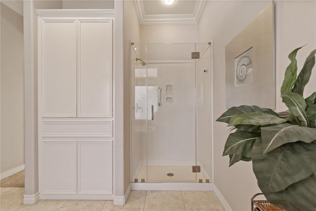 1618 Cantera Bay, Corpus Christi, TX 78418 - full bath featuring crown molding, a stall shower, tile patterned floors, and baseboards
