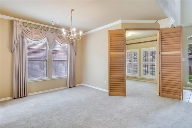 6709 Pembrock, Corpus Christi, TX 78414 - carpeted empty room featuring a chandelier, crown molding, and baseboards