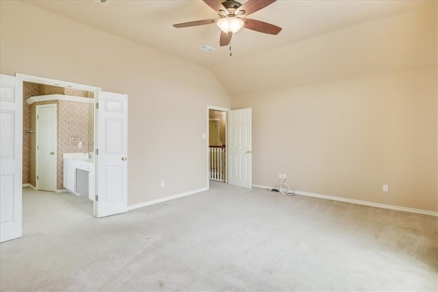 6709 Pembrock, Corpus Christi, TX 78414 - unfurnished bedroom featuring light carpet, vaulted ceiling, baseboards, and a ceiling fan