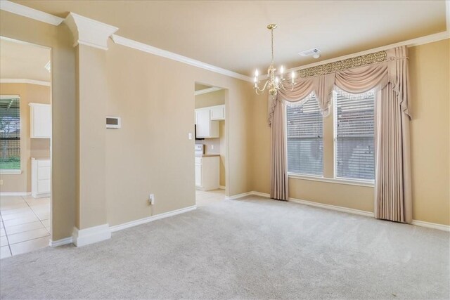 6709 Pembrock, Corpus Christi, TX 78414 - spare room with ornamental molding, carpet flooring, a chandelier, and baseboards