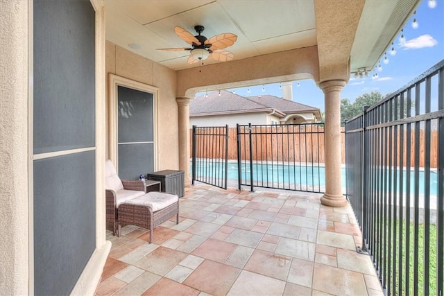 4530 Ballad Tree Dr, Corpus Christi, TX 78410 - view of patio / terrace with a ceiling fan and a fenced backyard
