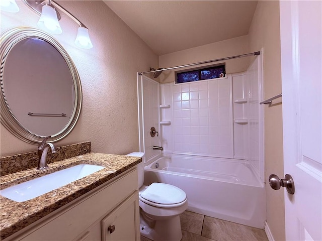 full bathroom featuring vanity, tile patterned flooring, toilet, and shower / bath combination