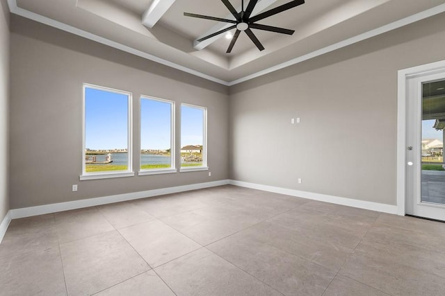 6 La Buena Vida Dr, Aransas Pass, TX 78336 - spare room with baseboards, ceiling fan, and a tray ceiling