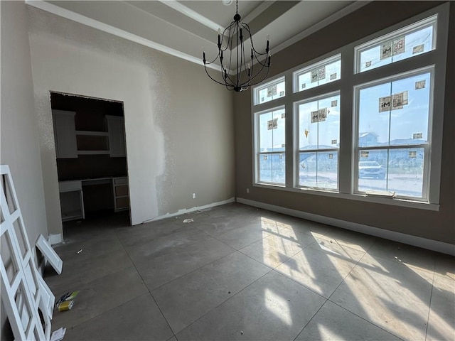 unfurnished dining area with a healthy amount of sunlight and an inviting chandelier