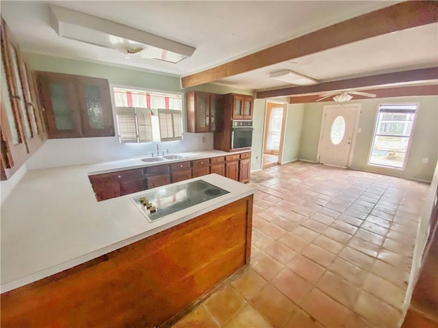 kitchen featuring plenty of natural light, electric stovetop, sink, and oven